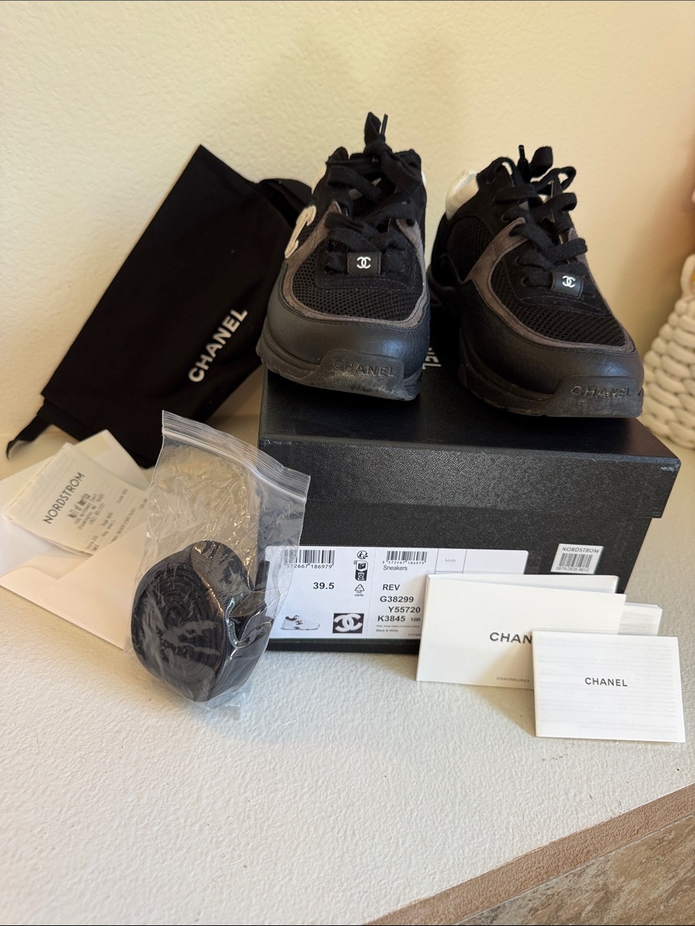 CHANEL Black and Gray women’s Mesh & Leather Sneakers